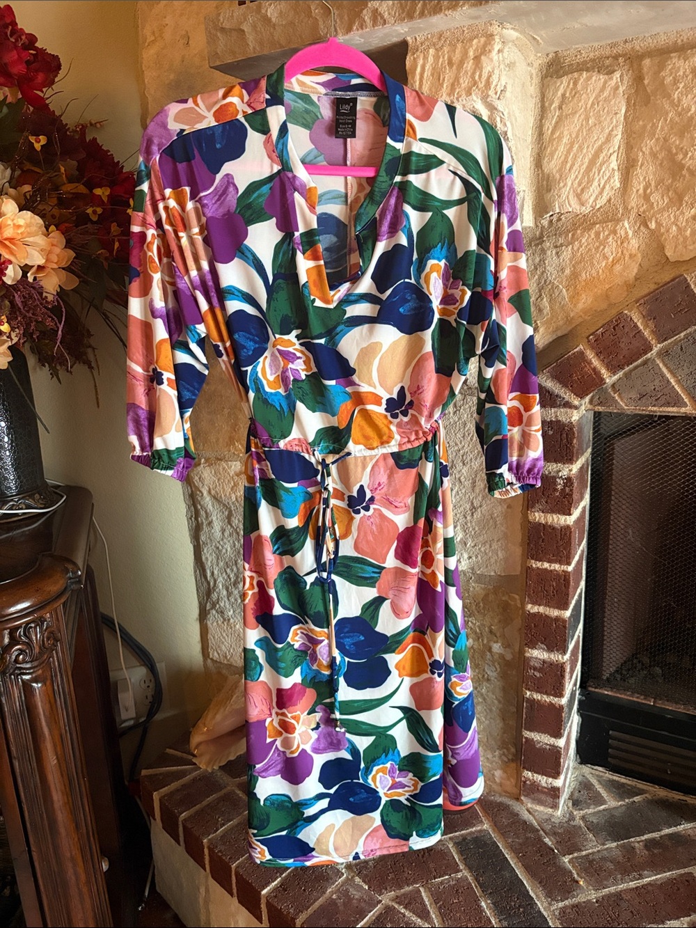 Floral V-Neck Midi Dress in Multicolor